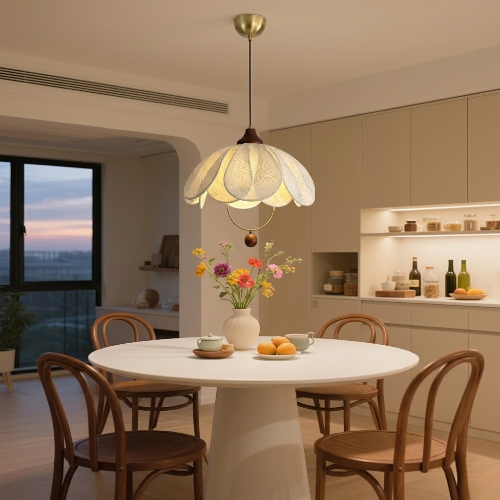 Elegant Floral Fabric Pendant Light for Dining Room
