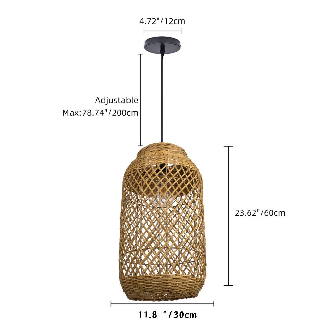 Natural Wabi-sabi style hollow hand-woven cylindrical pendant lgiht shade-labpiecesign