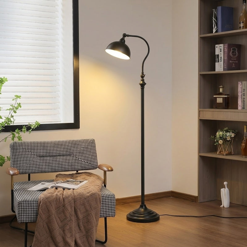 Vintage Adjustable Arc Floor Lamp with Dome Shade for Living Room