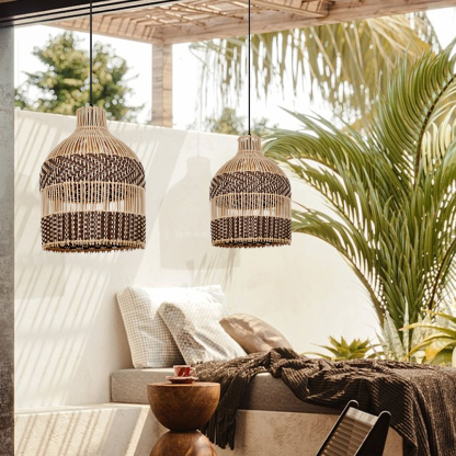 Boho Stripes Hand-woven Lampshade Elegant Rattan Pendant Light-labpiecesign