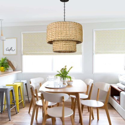 Double layer Natural Rattan Shade Traditional Drum Hanging Pendant Light-labpiecesign
