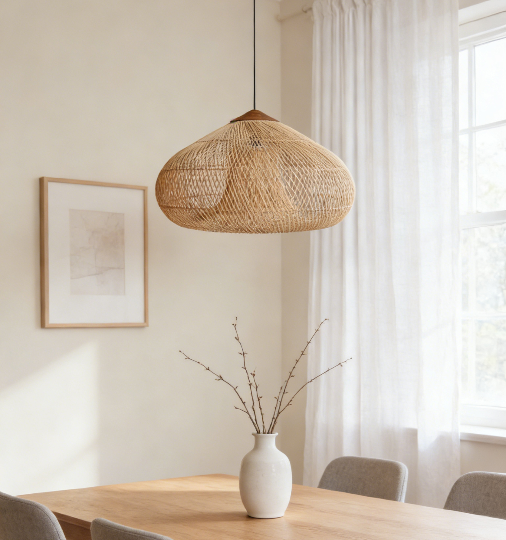  Wabi-Sabi Style Rattan Pendant Light for Farmhouse