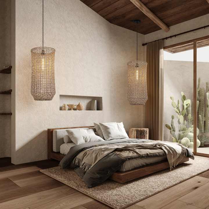 Retro Handmade Rattan Pendant Light for Kitchen Island
