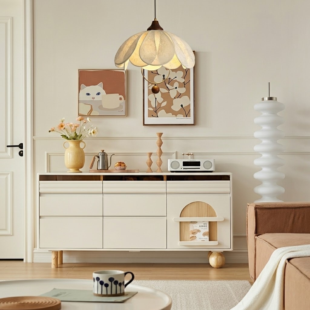 Elegant Floral Fabric Pendant Light for Dining Room