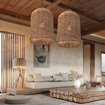 Bohemian Woven Rattan Solid Wood Splicing  Pendant Lights -labpiecesign