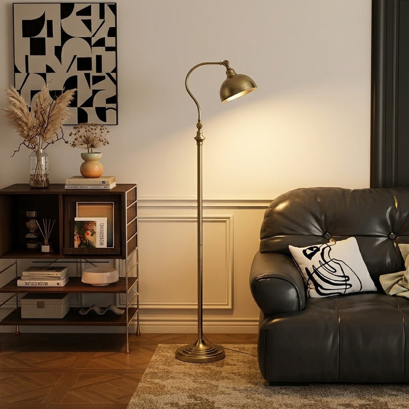 Vintage Adjustable Arc Floor Lamp with Dome Shade for Living Room