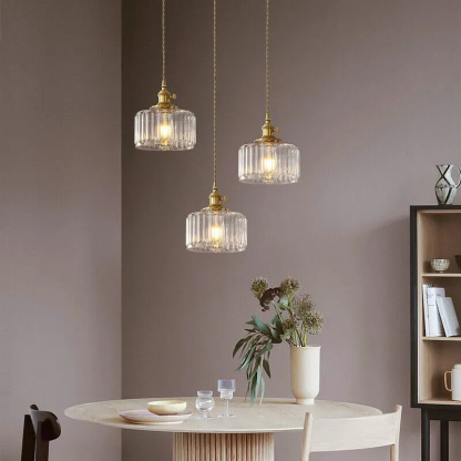 Retro Short Cylinder Wavy Glass Pendant Light