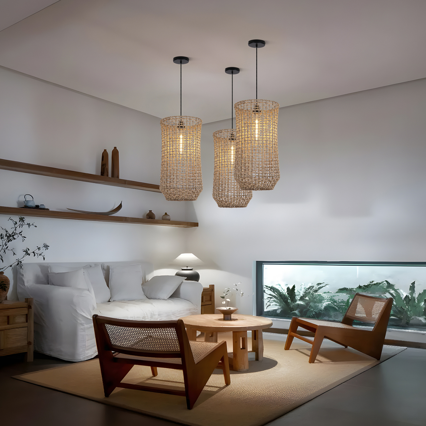Retro Handmade Rattan Pendant Light for Kitchen Island