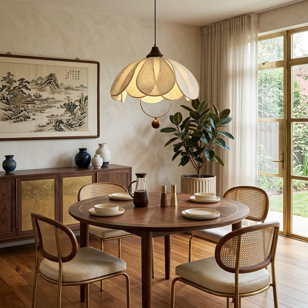 Elegant Floral Fabric Pendant Light for Dining Room