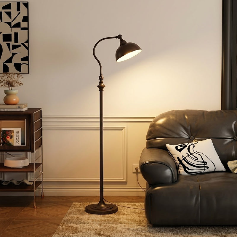 Vintage Adjustable Arc Floor Lamp with Dome Shade for Living Room