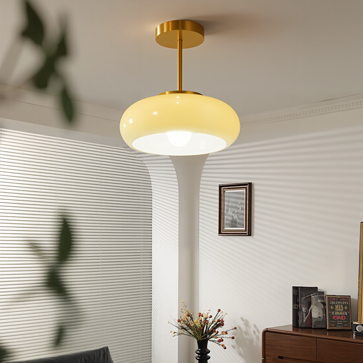 Mid-Century Modern Amber Glass Ceiling Light for the Dining Room & Bedroom