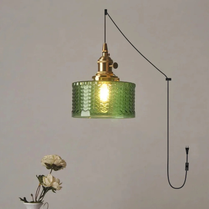 Retro Short Cylinder Wavy Glass Pendant Light