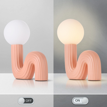 Sculptural Wave Resin Table Lamp with Glass Globe Shade