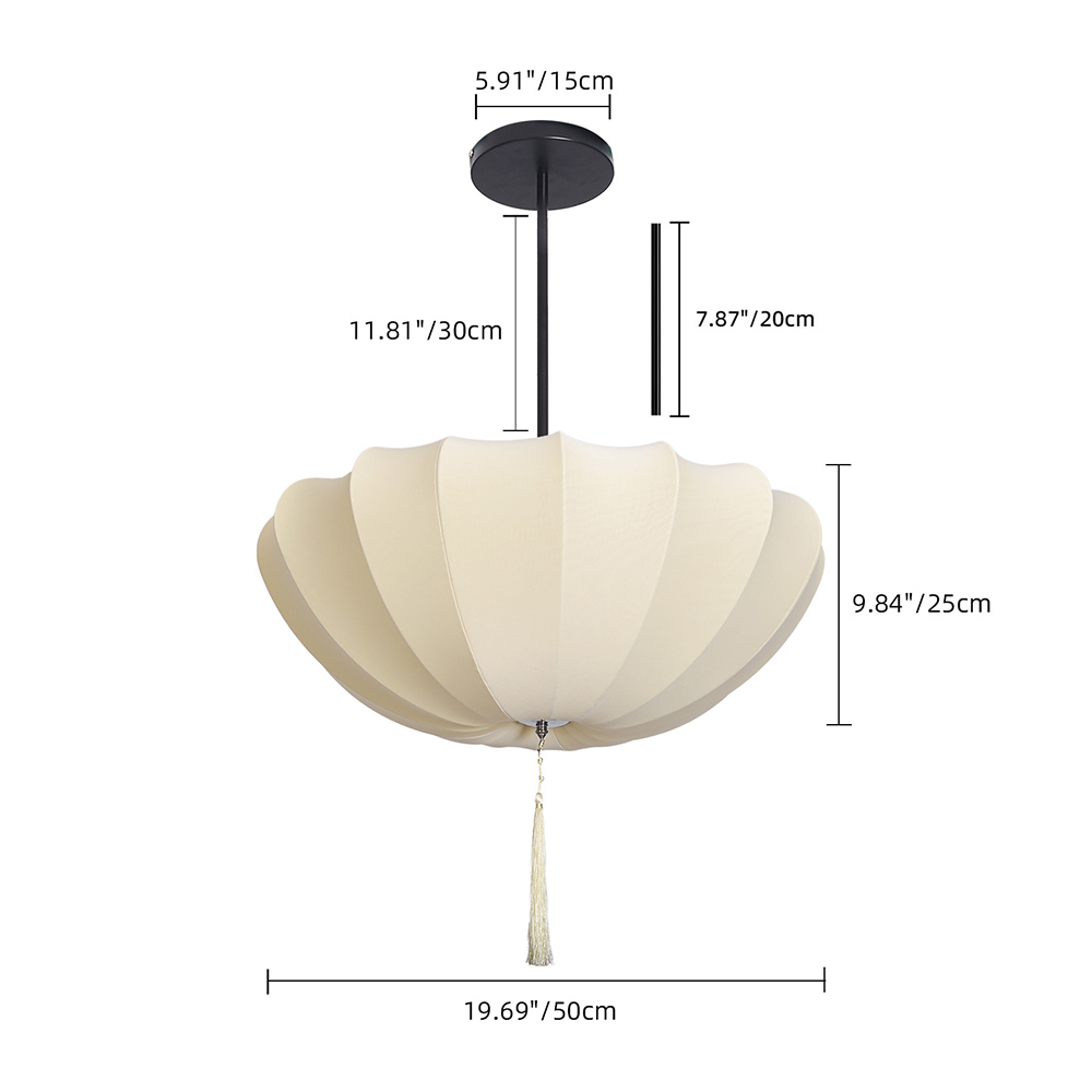 Cream Fabric Pendant Light, Wabi Sabi Pendant Lamp Living Room Bedroom