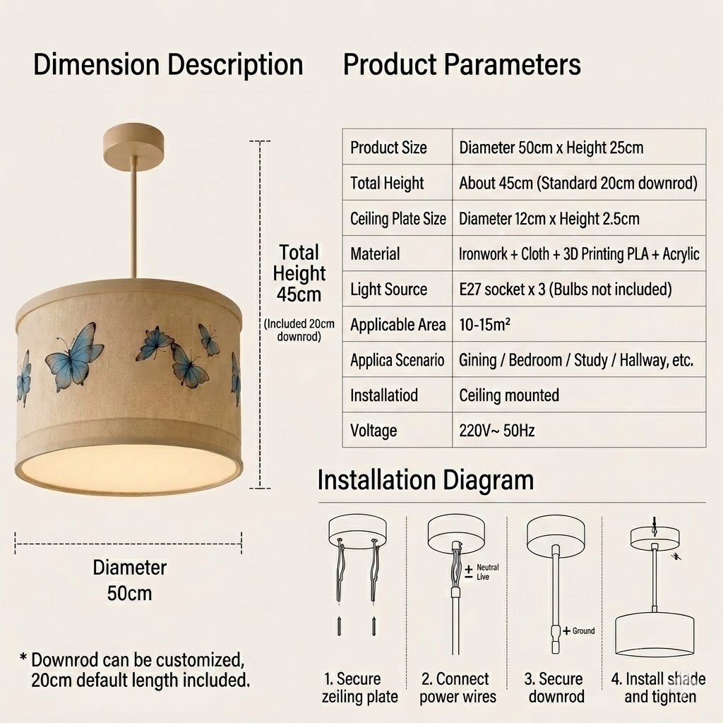 Contemporary Butterfly Fabric Light for Bedroom