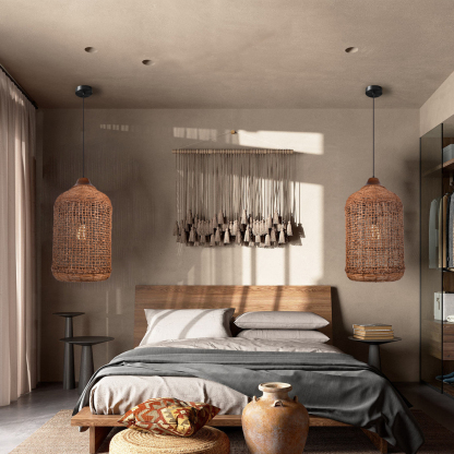 Bohemian Woven Rattan Solid Wood Splicing  Pendant Lights -labpiecesign