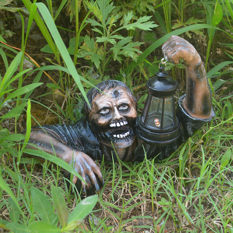 Spooky Crawling Zombie Lantern Statue for Halloween Yard & Garden Decor