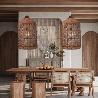 Bohemian Woven Rattan Solid Wood Splicing  Pendant Lights -labpiecesign