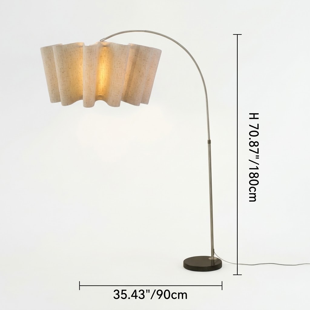 Modern Wavy Pleated Arc Floor Lamp for Living Room & Bedroom