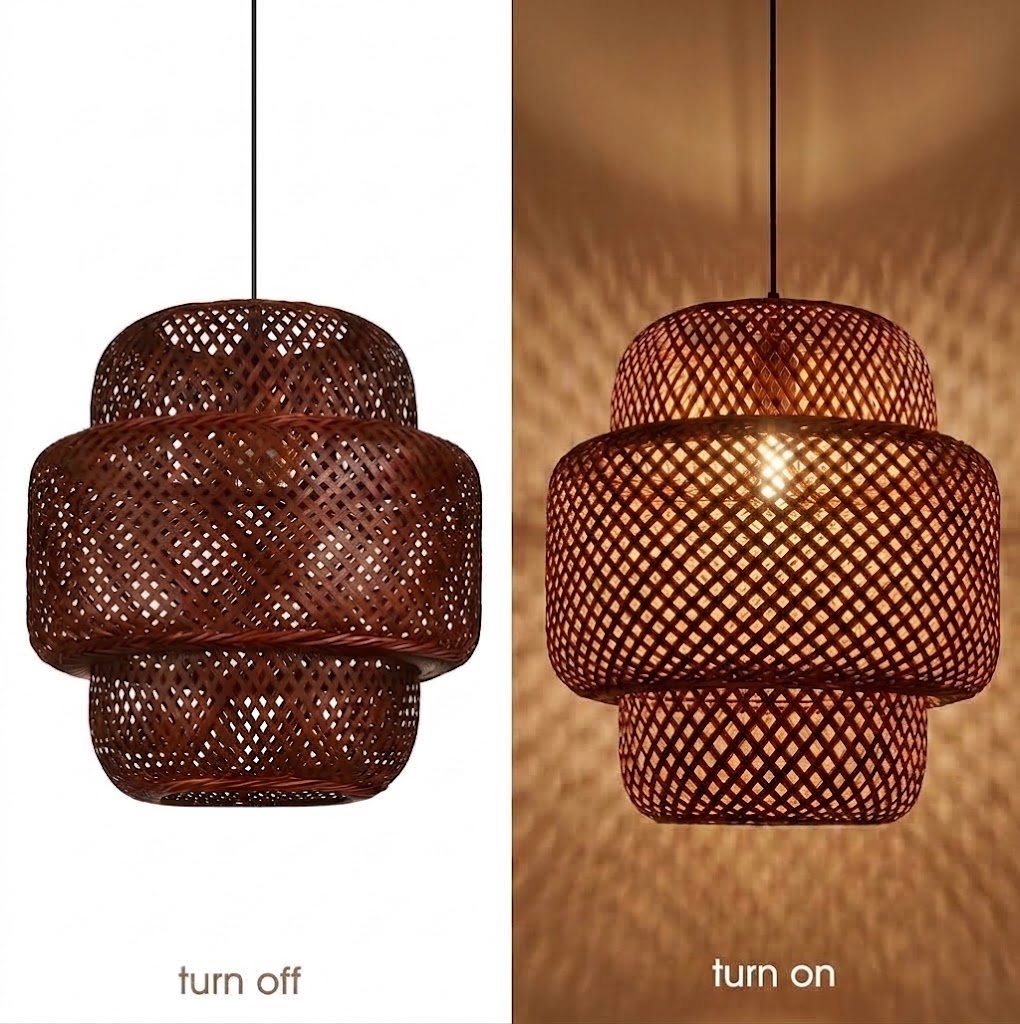 Brown Tiered Bamboo Pendant Light Shade Vintage DIY Lighting Shade