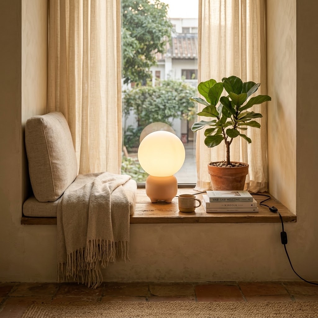 Modern Sculptural Globe Table Lamp with Frosted Glass & Arch Base
