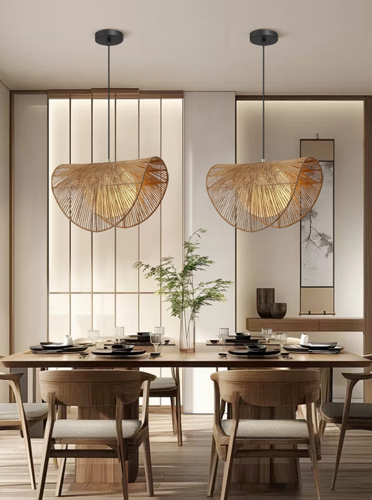 Wabi-Sabi Style Vintage Rattan Hemp Rope Chandelier
