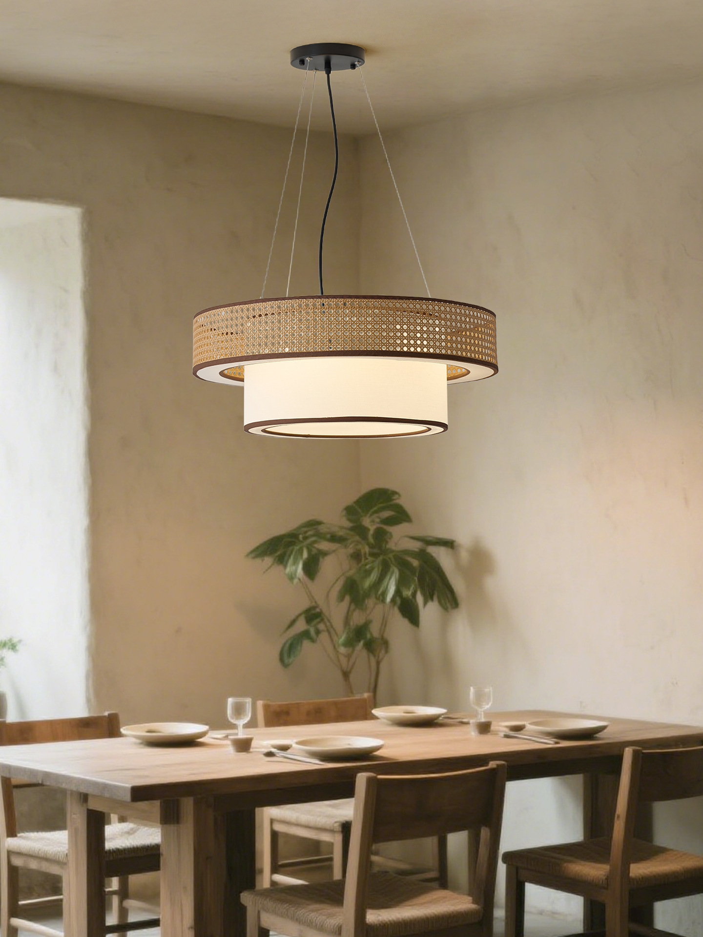 Japanese Style Rattan Pendant Light for Farmhouse Homestay Hotel