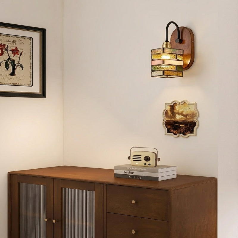 Vintage Geometric Stained Glass Wall Sconce