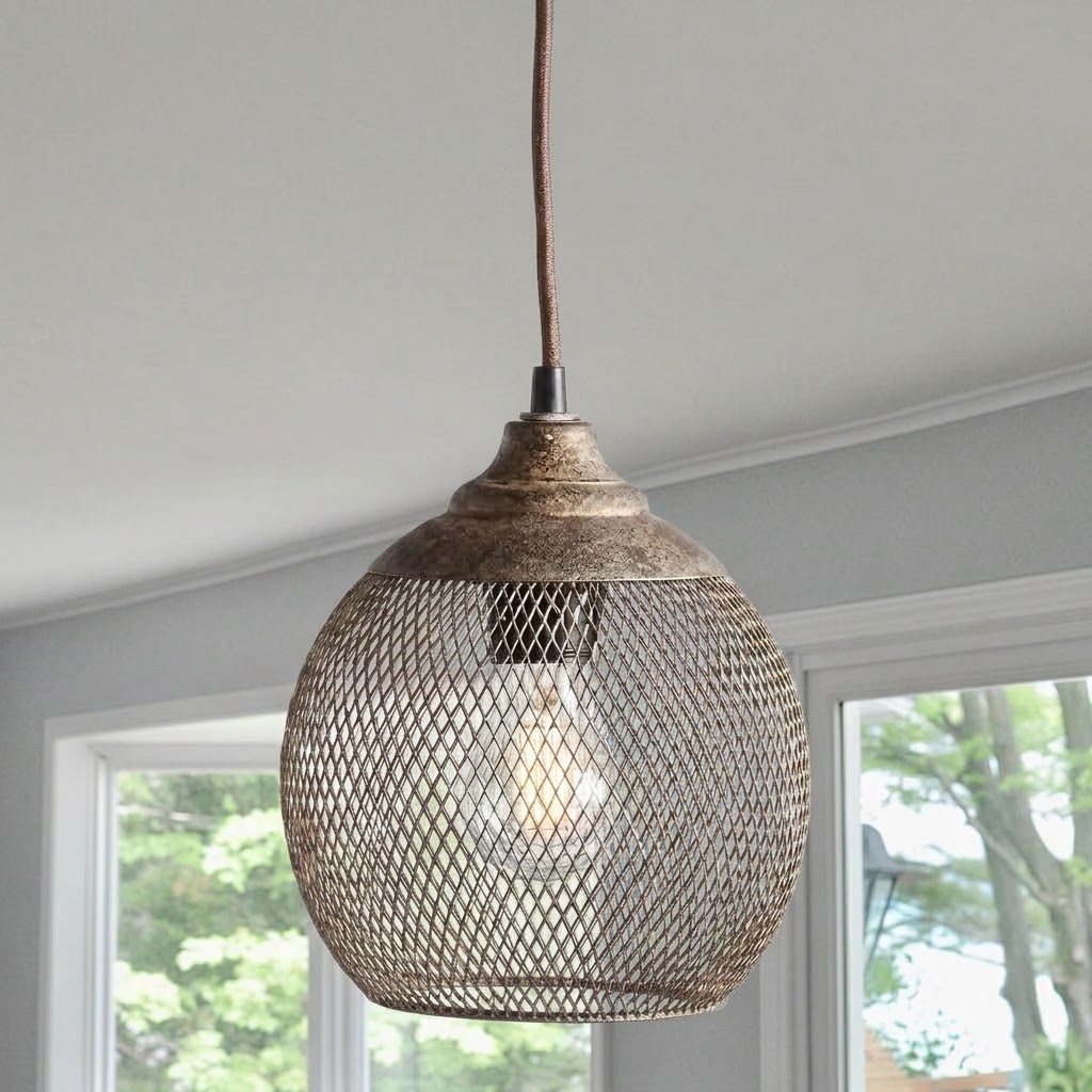 Rustic Woven Metal Pendant Light for Dining Room