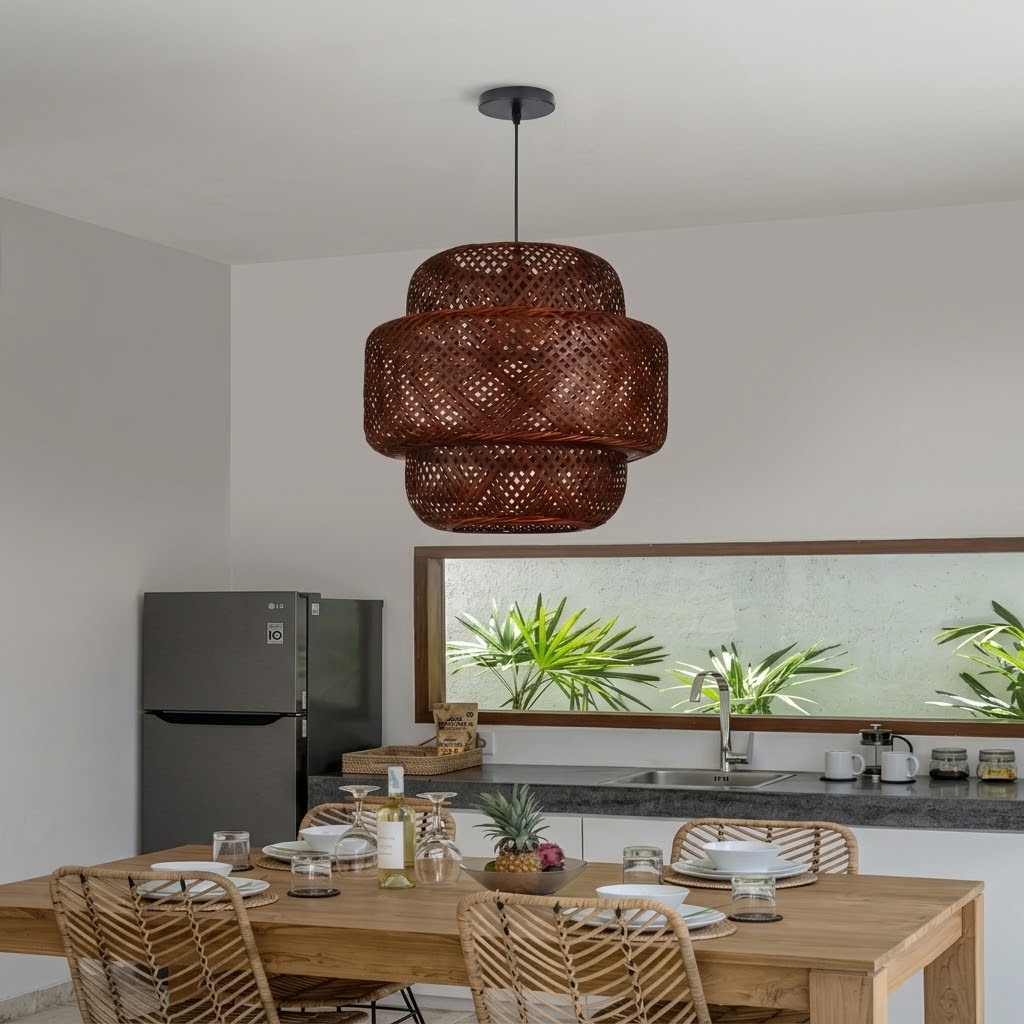 Brown Tiered Bamboo Pendant Light Shade Vintage DIY Lighting Shade