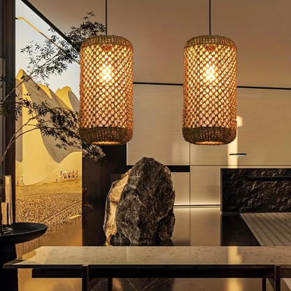 Vintage Straw Lampshade Rustic Pastoral Rattan Woven Pendant Light-labpiecesign