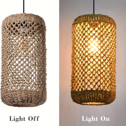 Vintage Straw Lampshade Rustic Pastoral Rattan Woven Pendant Light-labpiecesign