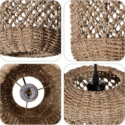 Vintage Straw Lampshade Rustic Pastoral Rattan Woven Pendant Light-labpiecesign