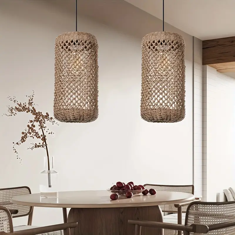 Vintage Straw Lampshade Rustic Pastoral Rattan Woven Pendant Light-labpiecesign
