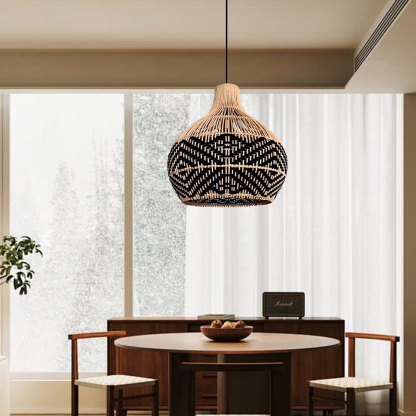 Black Pattern Lampshade Vintage Rattan Pendant Light