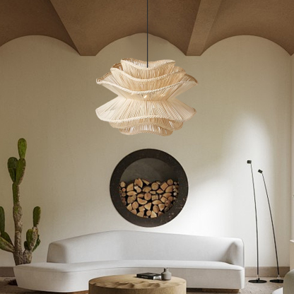Vietnam Flower Rattan Pendant Light, Wicker Lampshade Chandelier, Bamboo Light Fixture Kitchen Dining Living Room, Woven Lantern Vintage