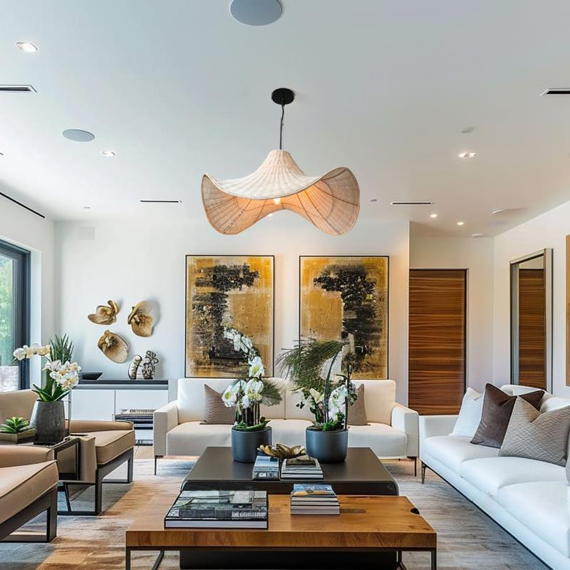 Rattan Weave Creative Art Living Room Light Hat Pendant Light