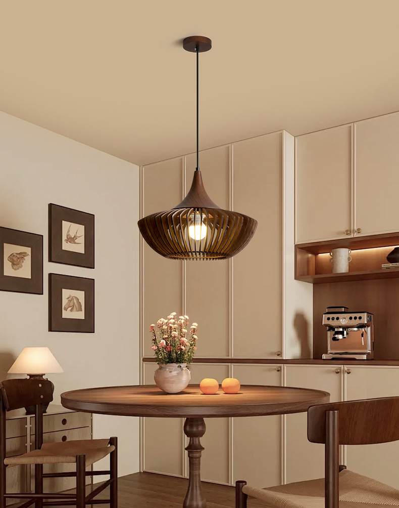Wabi-sabi Style Wooden Rendant Famp for Dining Room