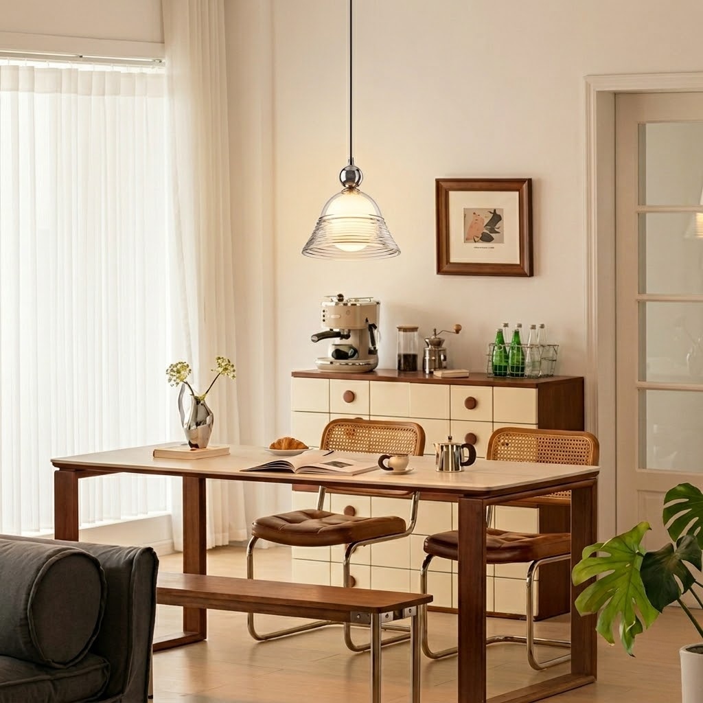 Modern Ribbed Glass LED Pendant Light for Kitchen Island