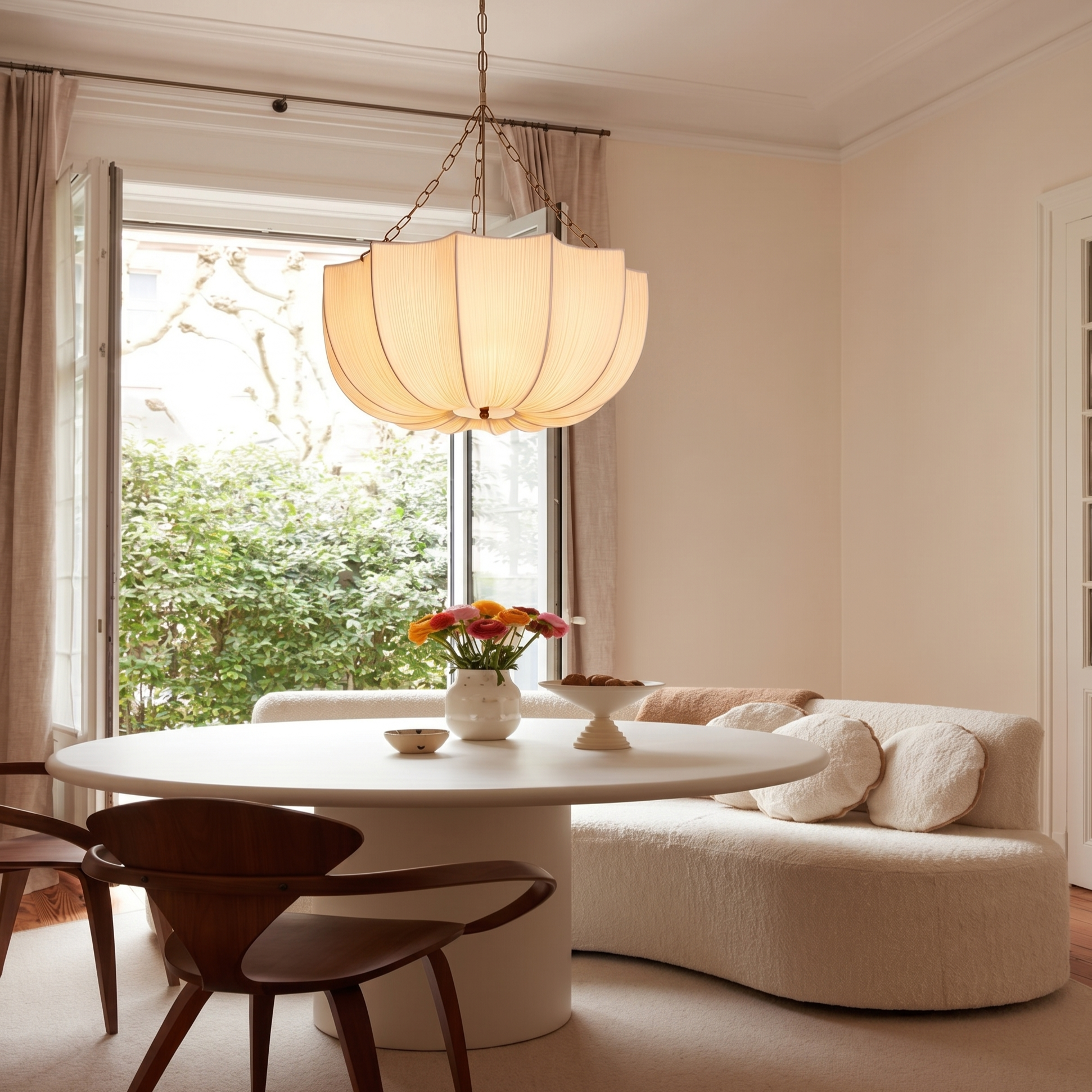 French-style Fabric Pendant Light,Elegant Minimalist Lighting for Living Room and Dining Room