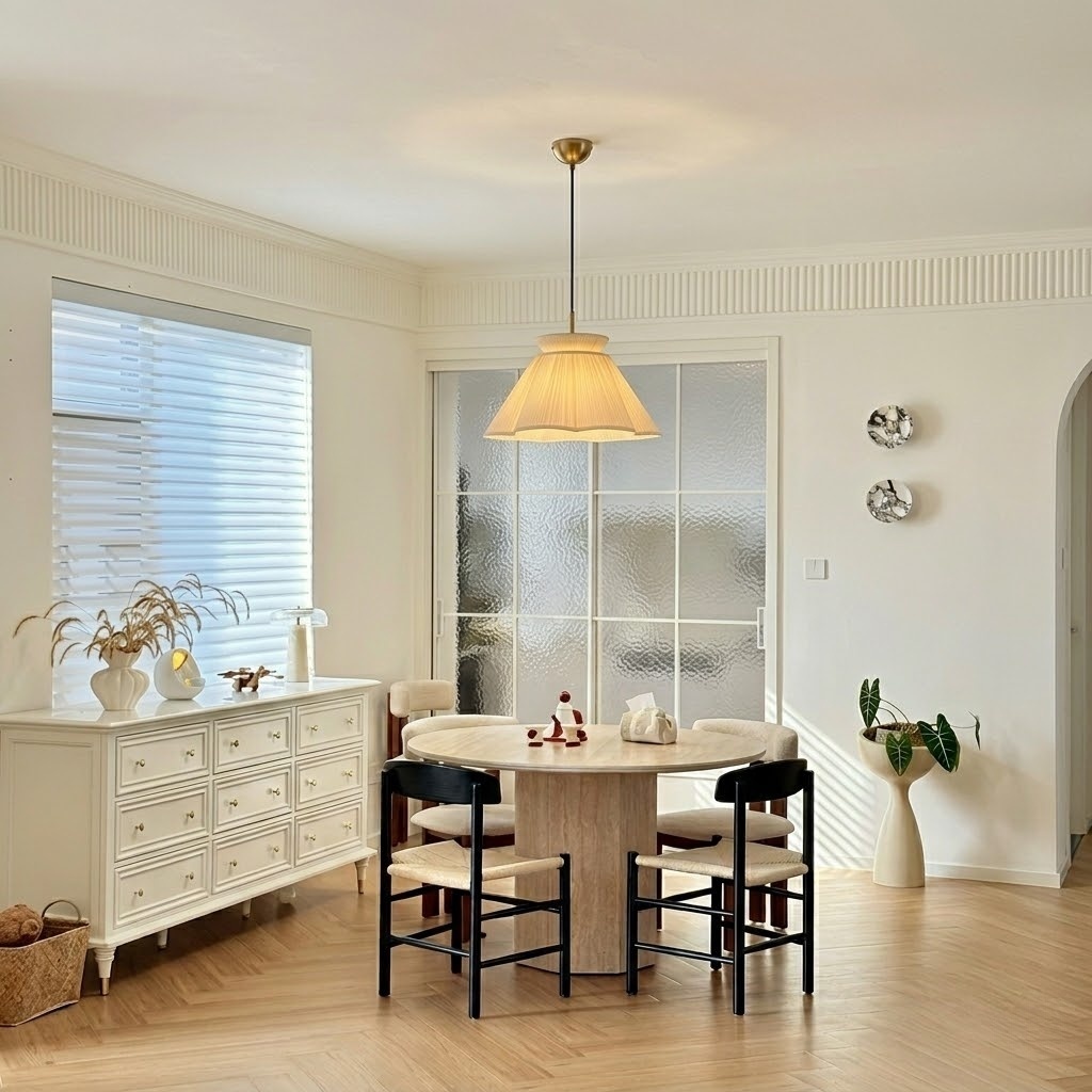 Modern Ivory Pleated Fabric Pendant Light for Dining Room