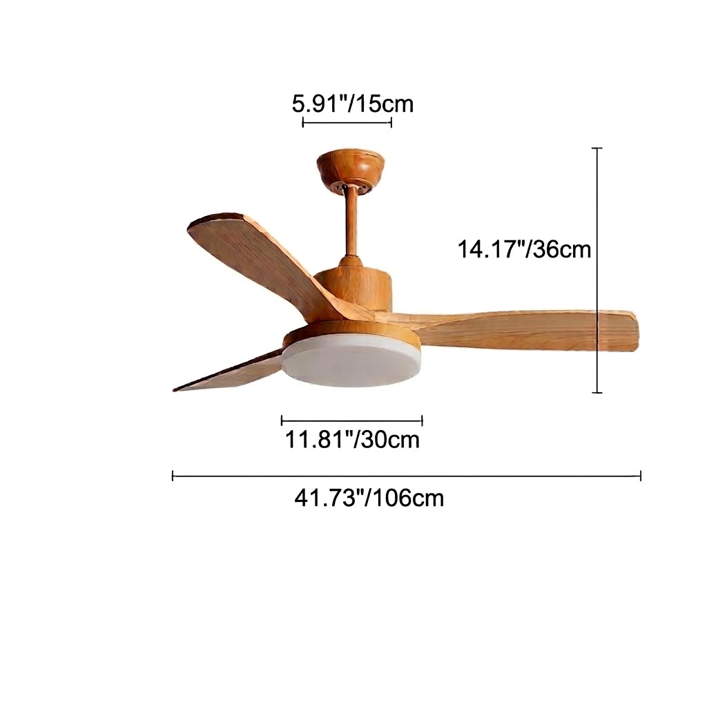 Modern Natural Wood Ceiling Fan Light with LED for Living Room