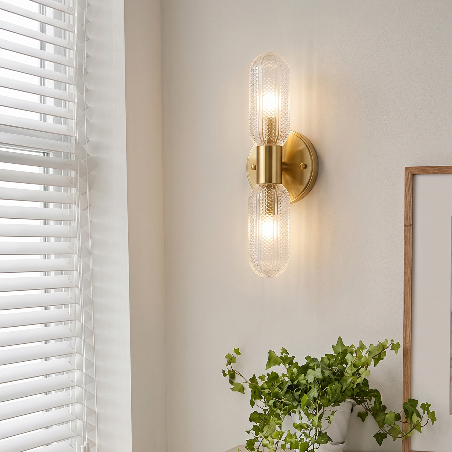 French Luxury Double Head Glass Wall Light-Modern Brass Sconce for Bedroom Living Room & Hallway