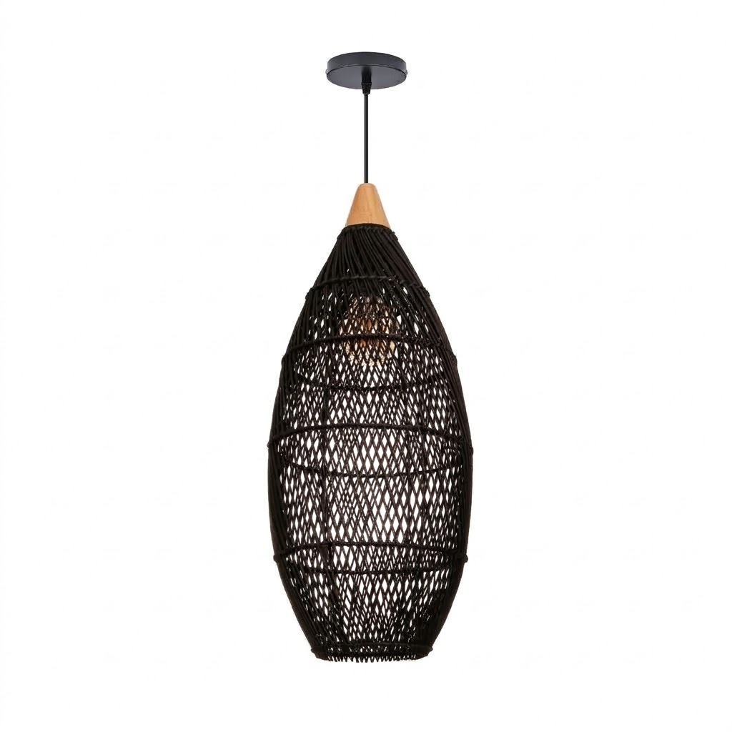 Wicker Rattan Pendant Light, Teardrop Hanging Light for Dining Room & Living Room