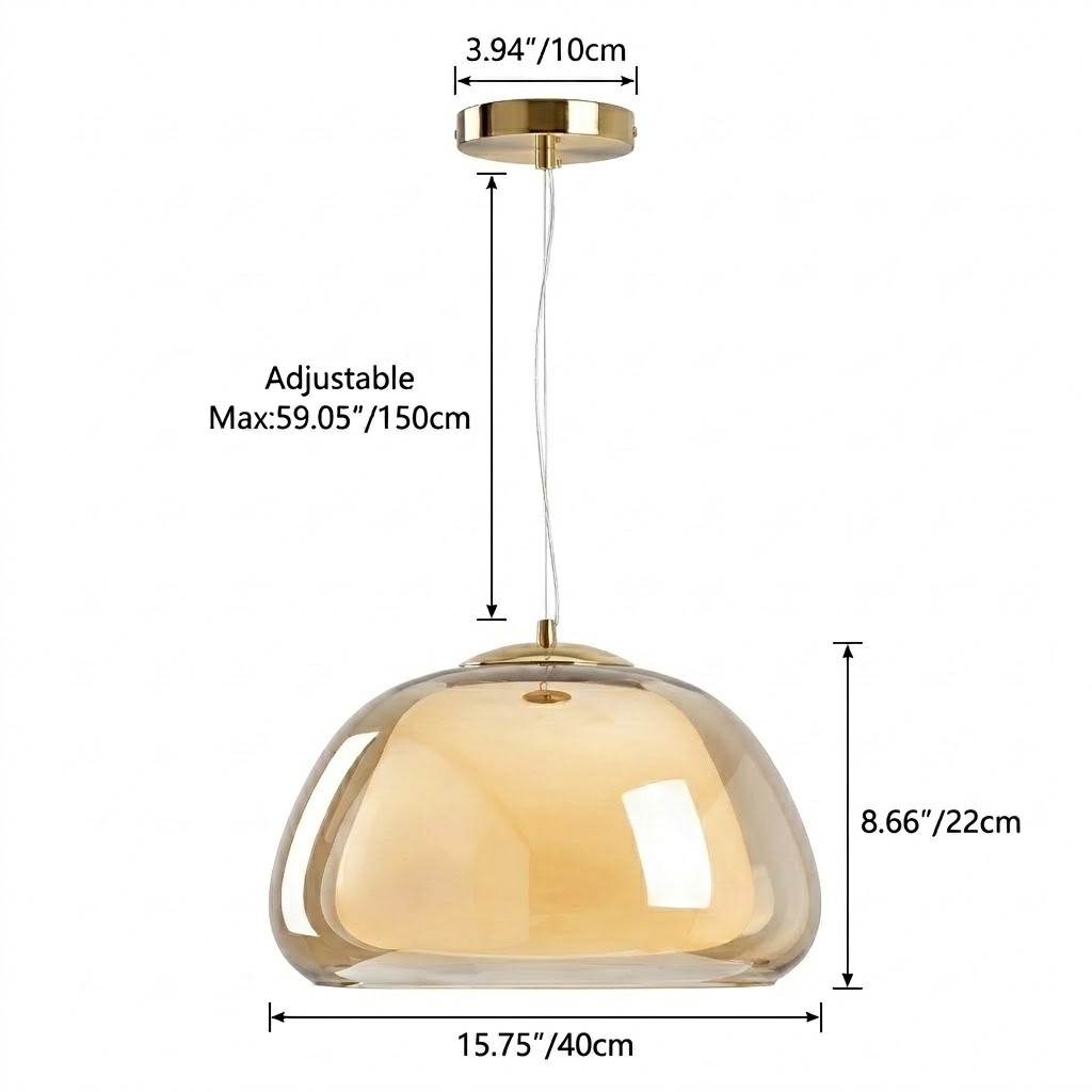 Modern Double Layer Glass Pendant Light Brass Dome Hanging Fixture