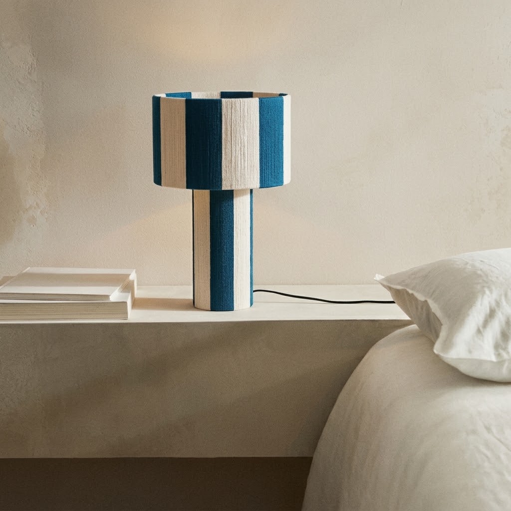 Modern Striped Cotton Cord Table Lamp for Bedroom & Living Room