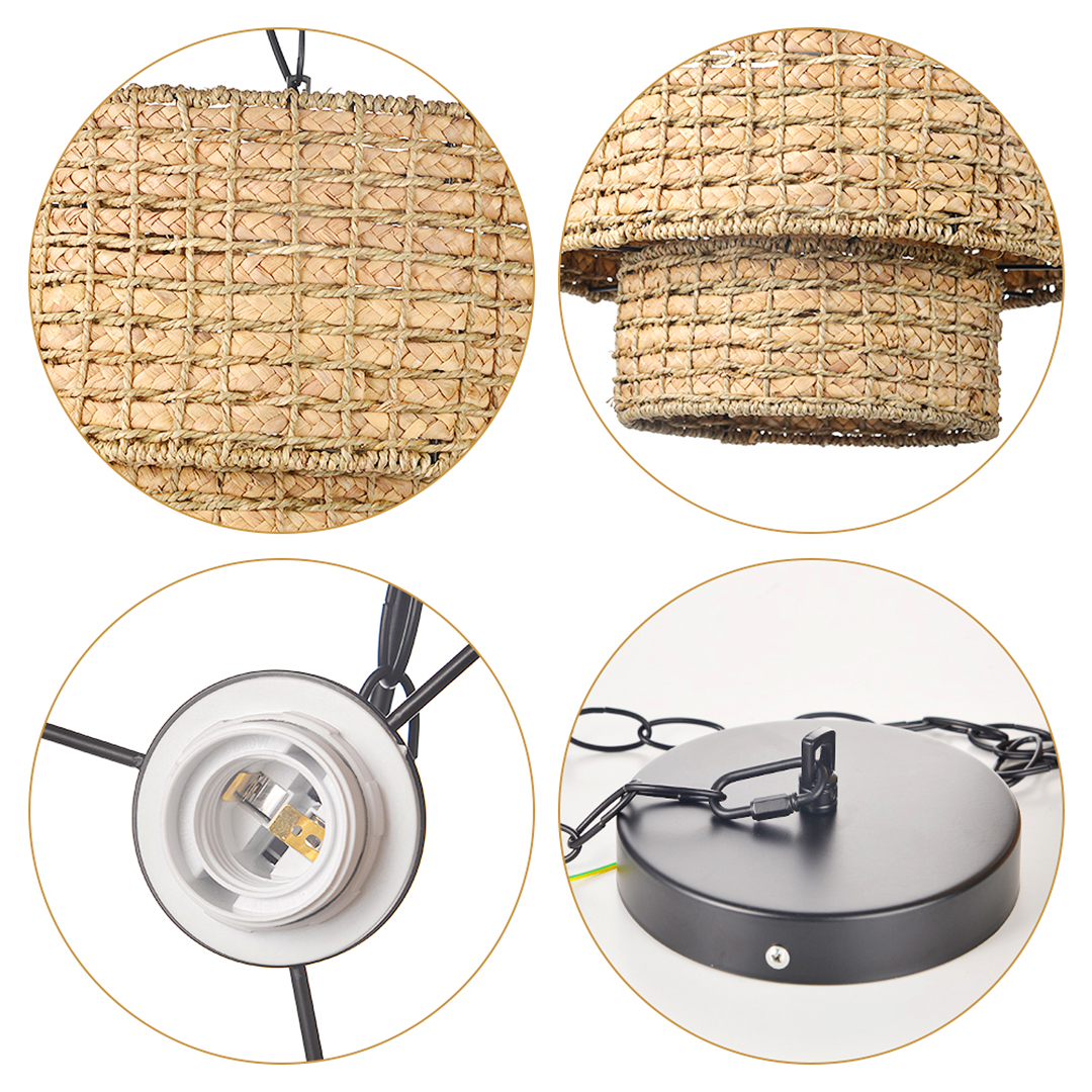 Natural Rattan Shade Traditional Drum Hanging Pendant Light