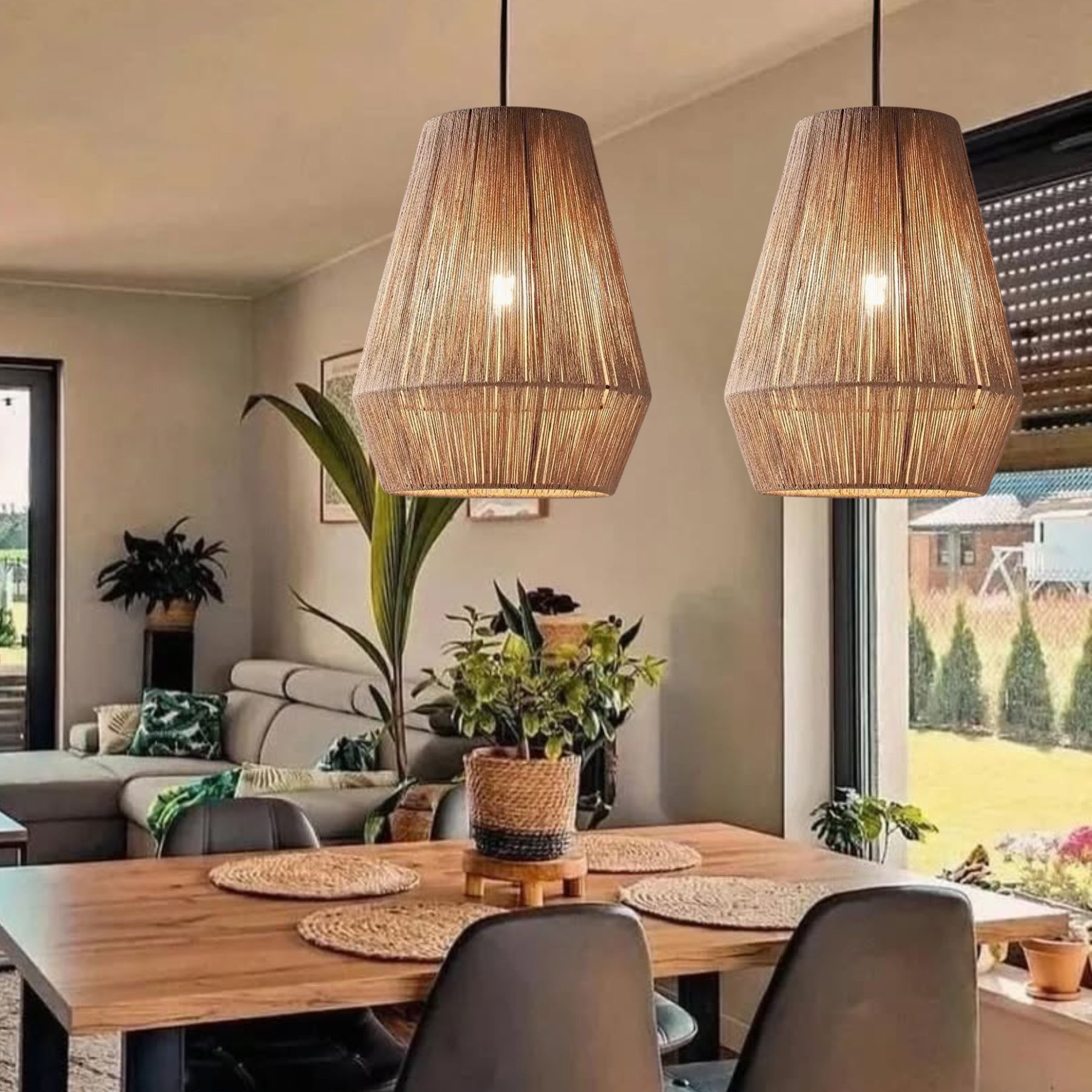 Wabi-sabi Japanese style hemp rope woven pendant light