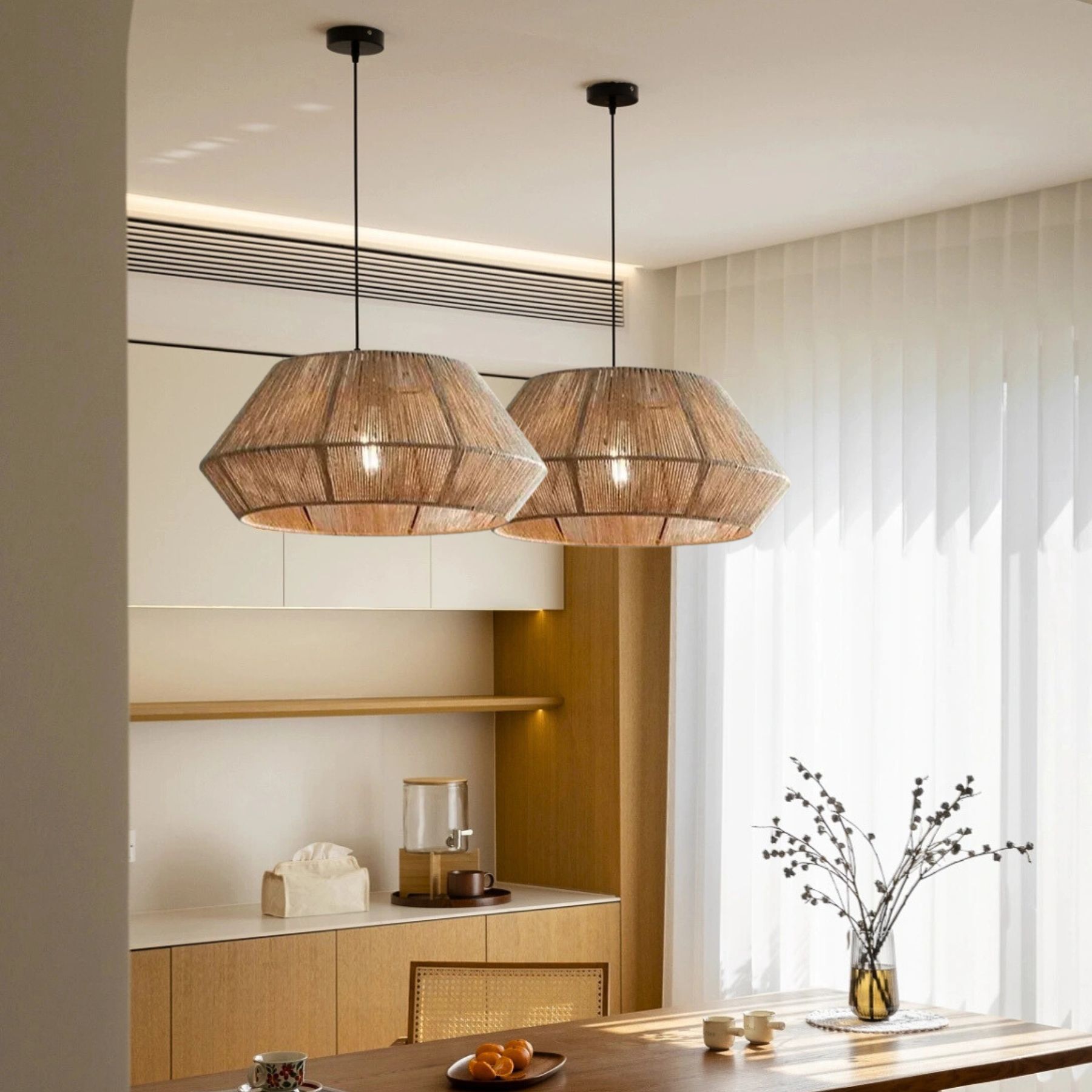 Wabi-sabi Japanese style hemp rope woven pendant light