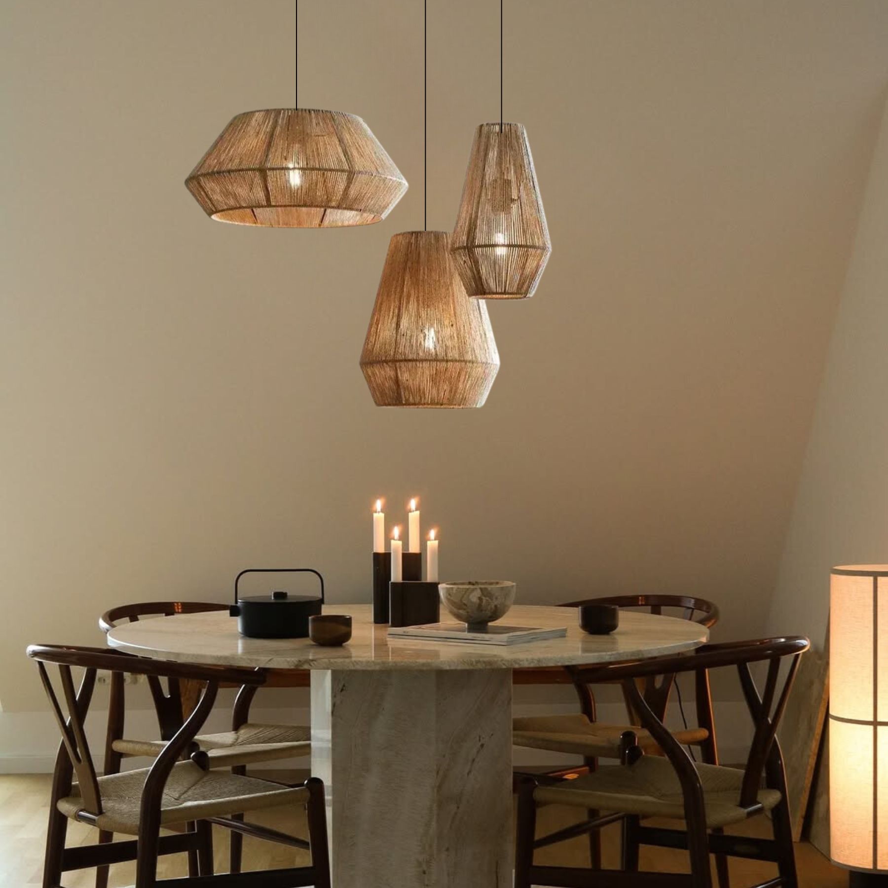 Wabi-sabi Japanese style hemp rope woven pendant light